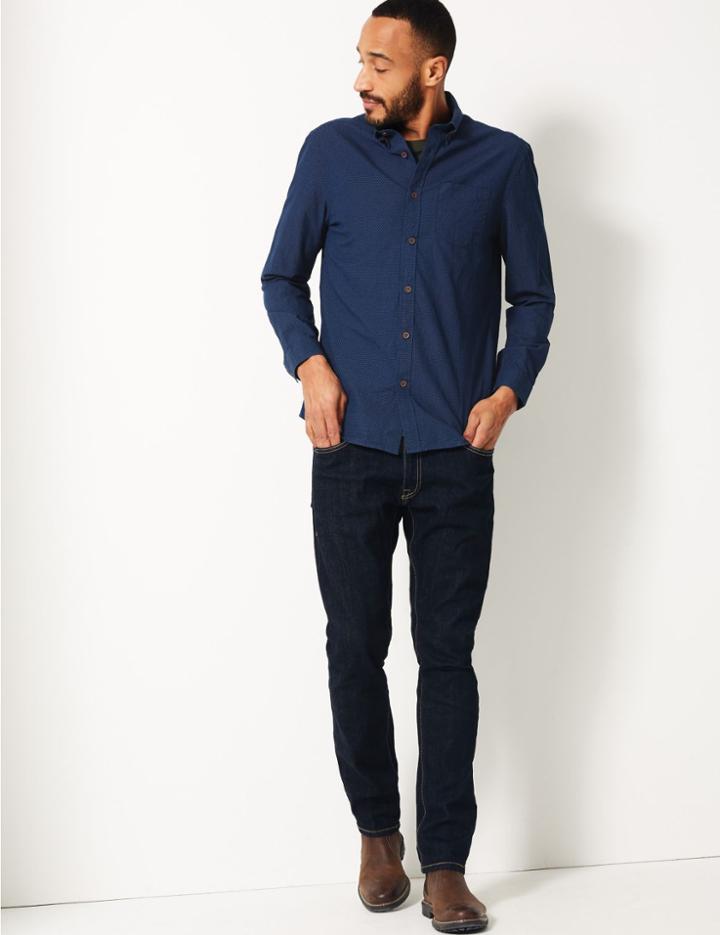 Marks & Spencer Pure Cotton Textured Shirt Dark Indigo