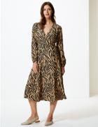 Marks & Spencer Animal Print Wrap Midi Dress Light Tan Mix
