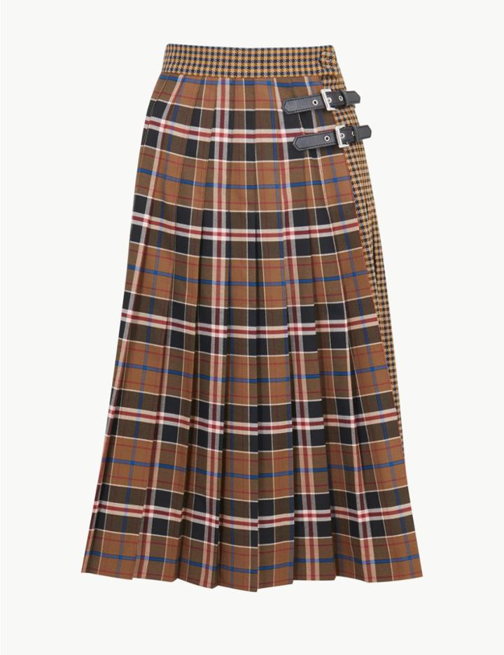 Marks & Spencer Checked A-line Midi Skirt Natural Mix