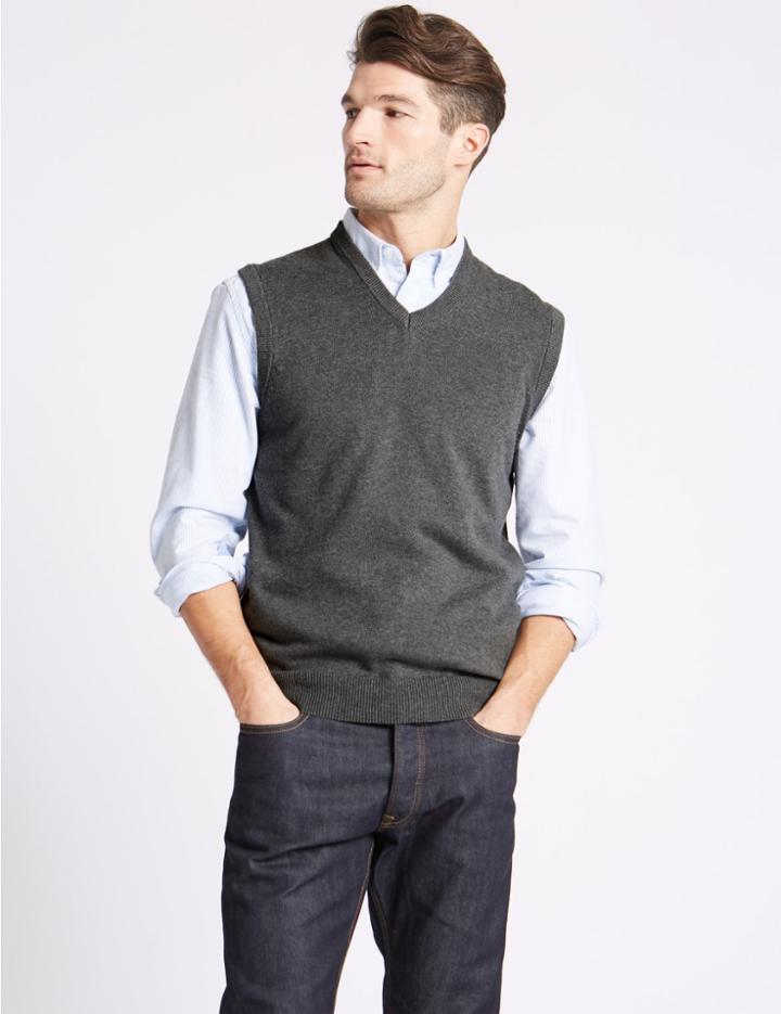 Marks & Spencer Pure Cotton Slipover Jumper Grey