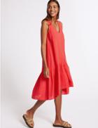 Marks & Spencer Pure Cotton Checked Peplum Midi Dress Flame