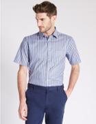 Marks & Spencer Pure Cotton Striped Shirt With Pocket Pink Fizz