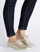 Marks & Spencer Leather Lace-up Sporty Trainers Gold