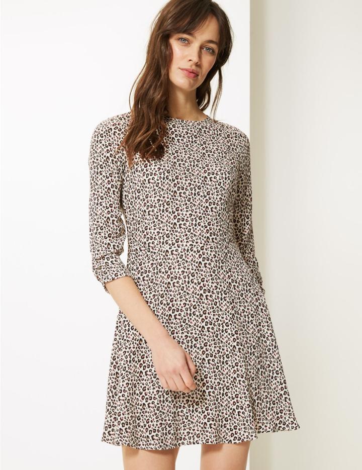 Marks & Spencer Animal Print Fit & Flare Mini Dress Ivory Mix