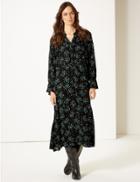 Marks & Spencer Floral Print Drop Waist Midi Dress Black Mix