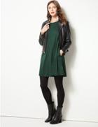 Marks & Spencer Textured Long Sleeve Swing Dress Green