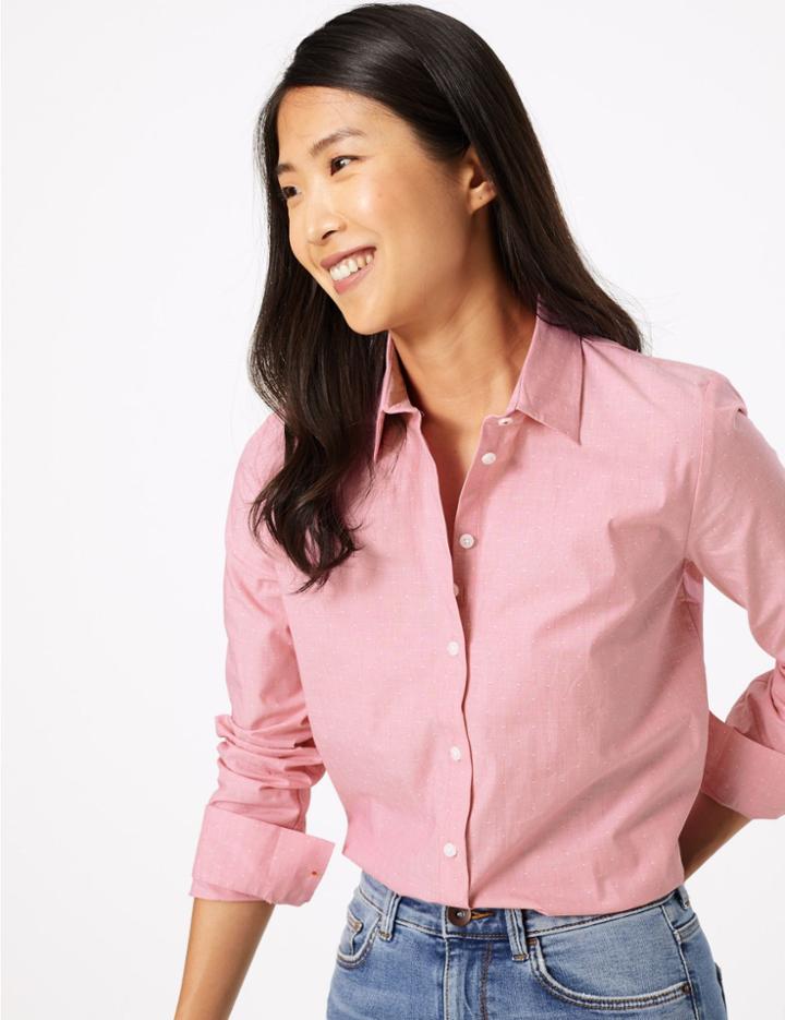 Marks & Spencer Pima Cotton Polka Dot Print Shirt Pink Mix