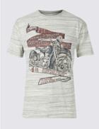Marks & Spencer Cotton Rich Printed Crew Neck T-shirt Ecru Mix
