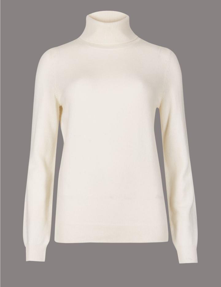 Marks & Spencer Pure Cashmere Roll Neck Jumper Cream