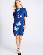 Marks & Spencer Floral Print Half Sleeve Tunic Dress Blue Mix