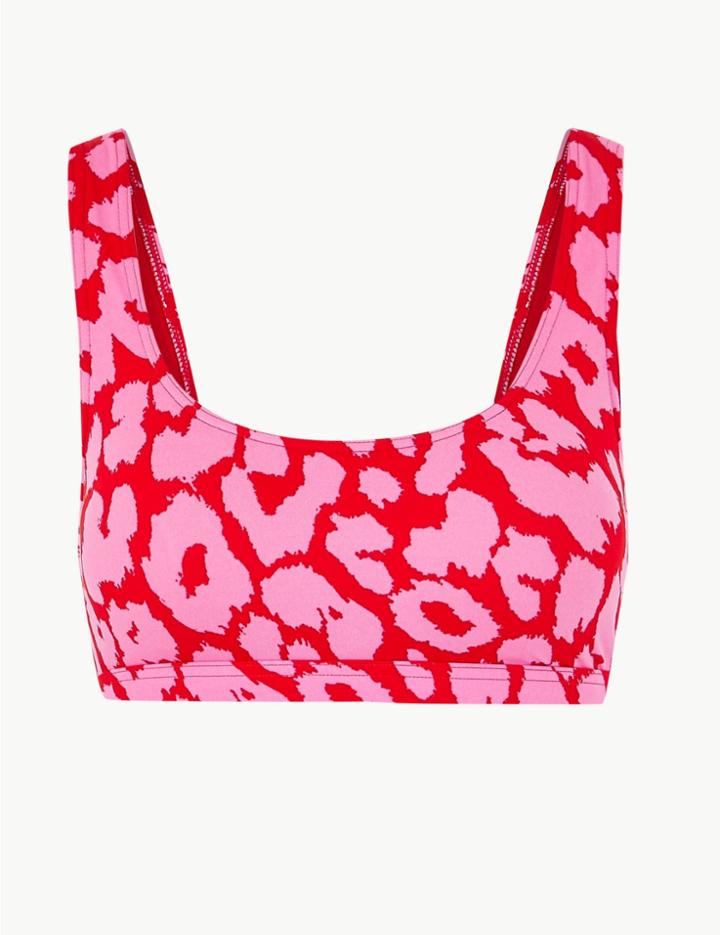 Marks & Spencer Animal Print Scoop Neck Bikini Top Pink Mix