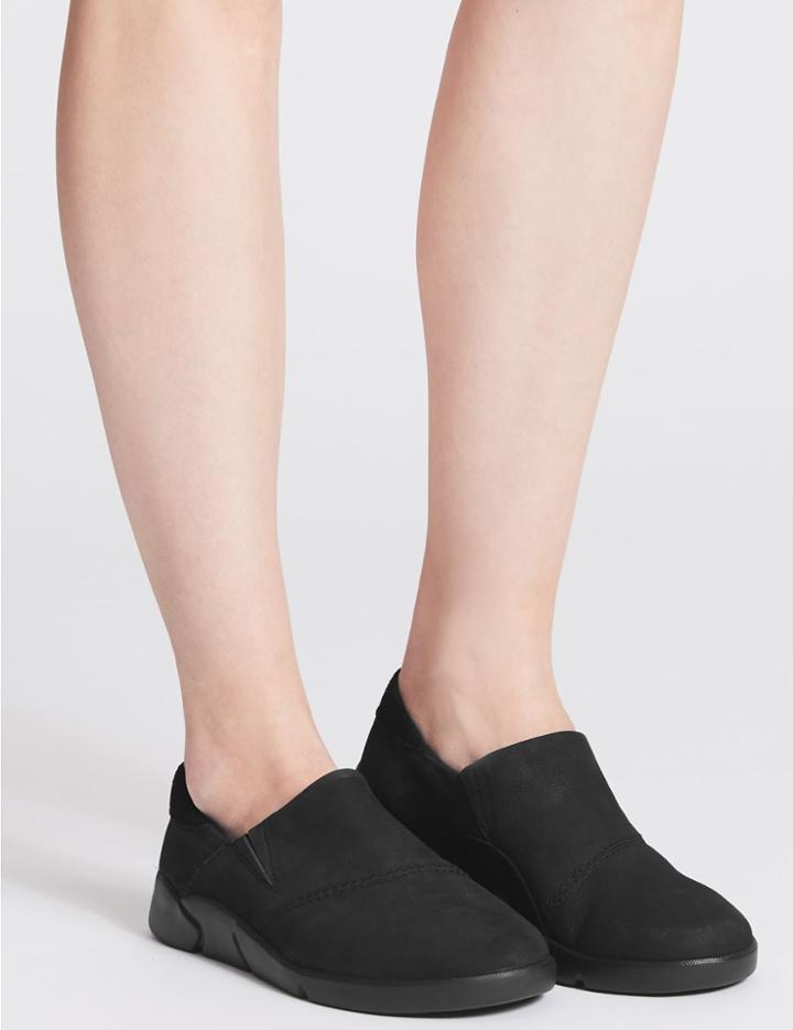 Marks & Spencer Leather Flex Slip-on Trainers Black