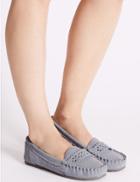 Marks & Spencer Suede Laser Detail Moccasin Slippers Light Blue