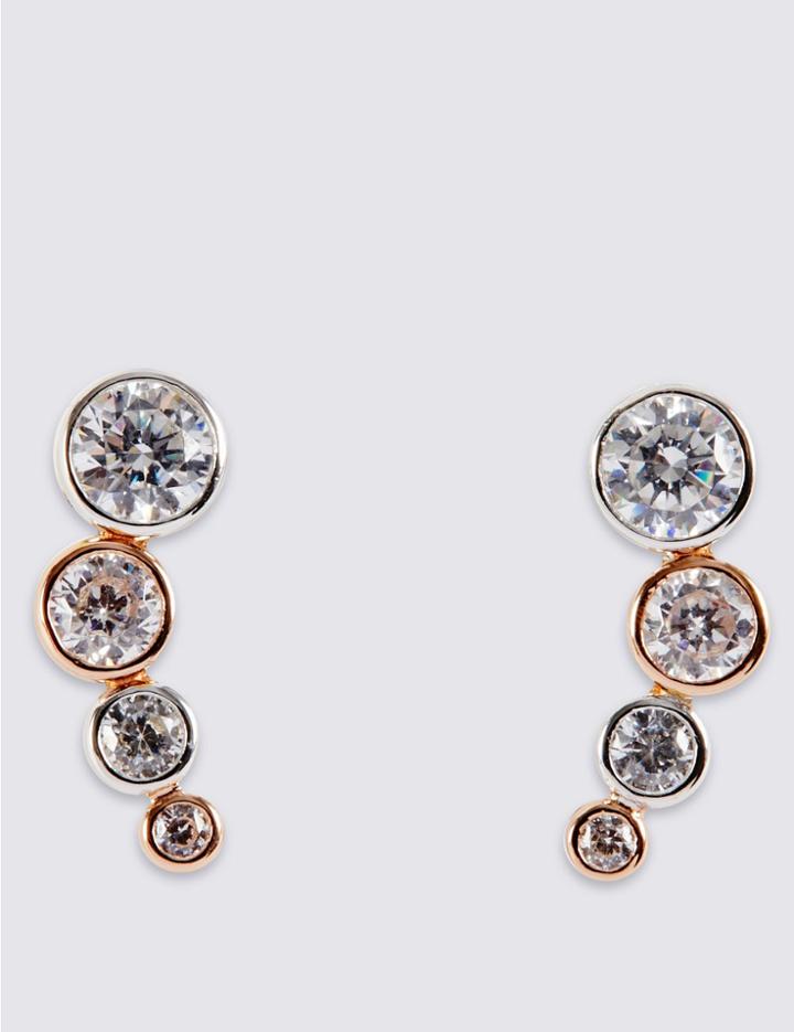 Marks & Spencer Sterling Silver Cascade Drop Earrings With Rose Gold Plating & Cubic Zirconia Rose Mix