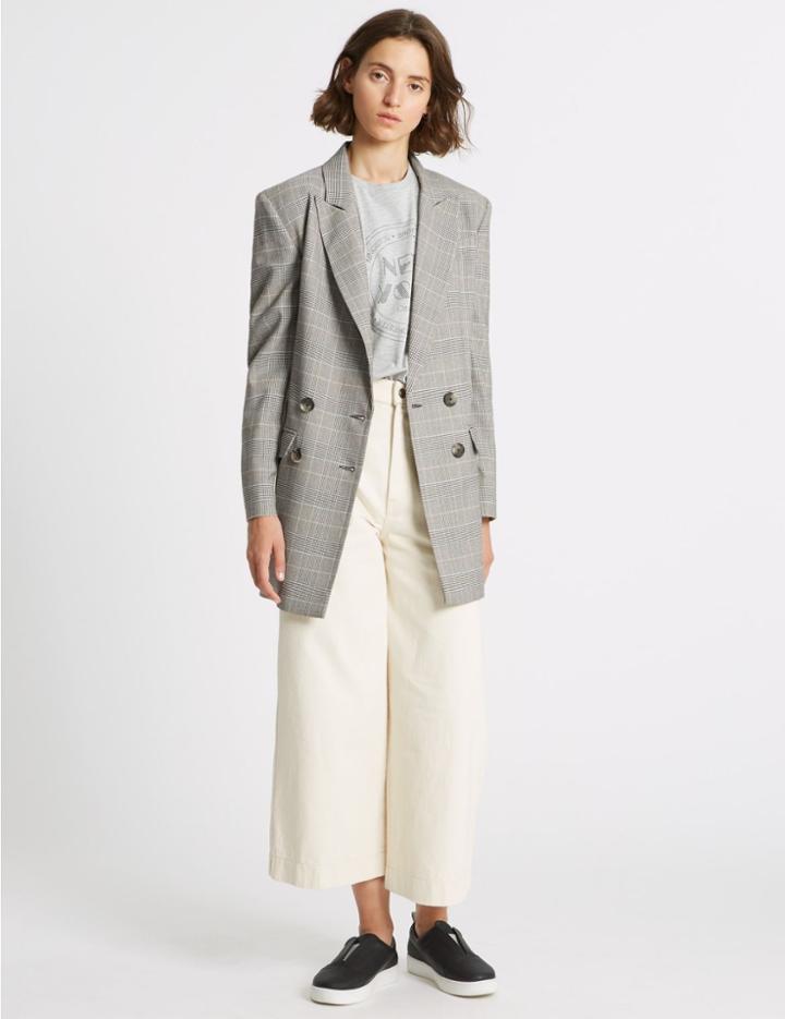 Marks & Spencer Checked Side Stripe Longline Blazer Camel Mix