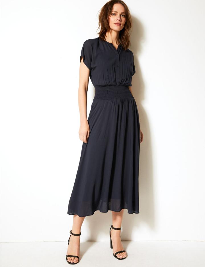 Marks & Spencer Smocked Waisted Midi Dress Navy