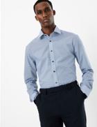 Marks & Spencer 3 Pack Slim Fit Printed Easy Iron Shirts Navy Mix