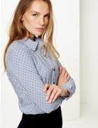 Marks & Spencer Cotton Rich Printed Long Sleeve Shirt Blue Mix