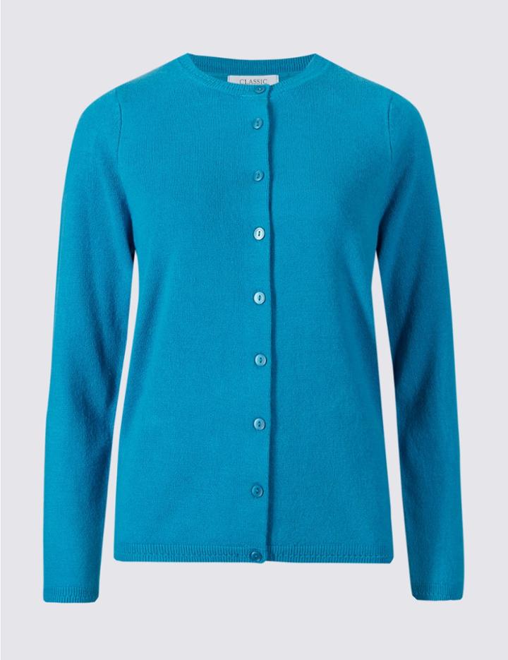 Marks & Spencer Cashmilon&trade; Button Front Cardigan Turquoise