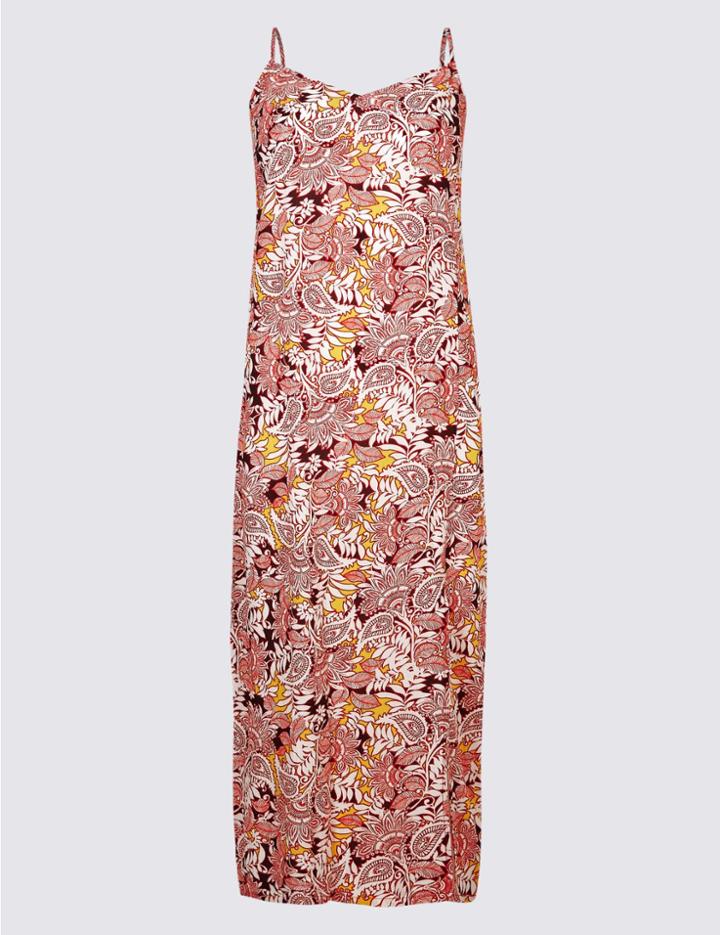 Marks & Spencer Petite Printed Slip Midi Dress Red Mix