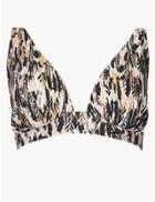 Marks & Spencer Feather Print Non-wired Plunge Bikini Top Pink Mix