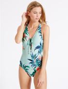 Marks & Spencer Secret Slimming&trade; Printed Lace-up Swimsuit Mint Mix
