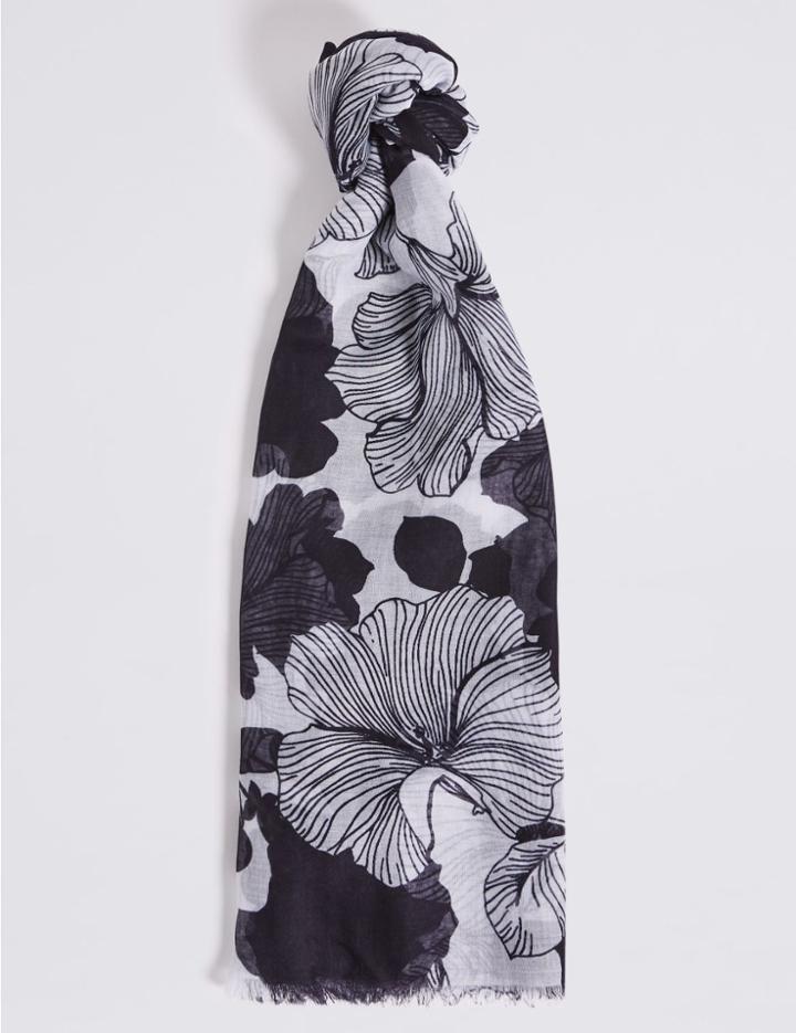 Marks & Spencer Floral Print Scarf Navy