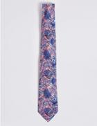 Marks & Spencer Pure Silk Tropical Leaf Print Tie Coral Mix