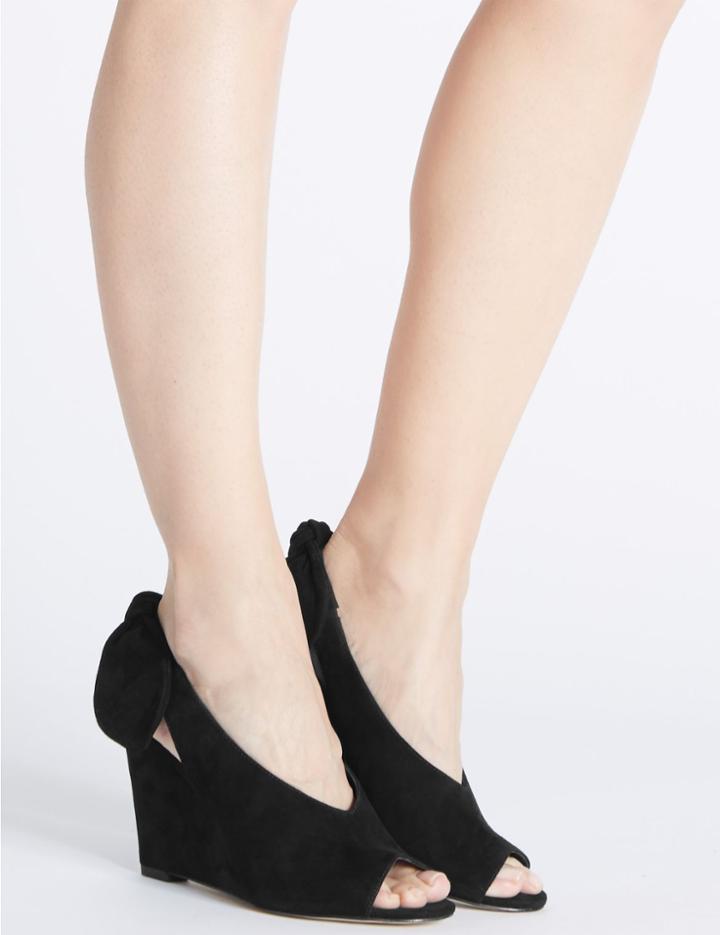 Marks & Spencer Leather Wedge Heel Bow Back Sandals Black