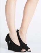 Marks & Spencer Leather Wedge Heel Bow Back Sandals Black