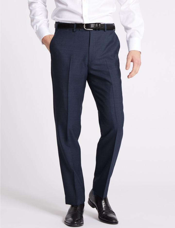 Marks & Spencer Blue Textured Tailored Fit Trousers Blue