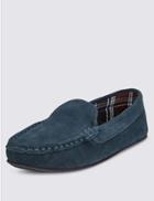 Marks & Spencer Suede Moccasin Slippers With Thinsulate&trade; Blue