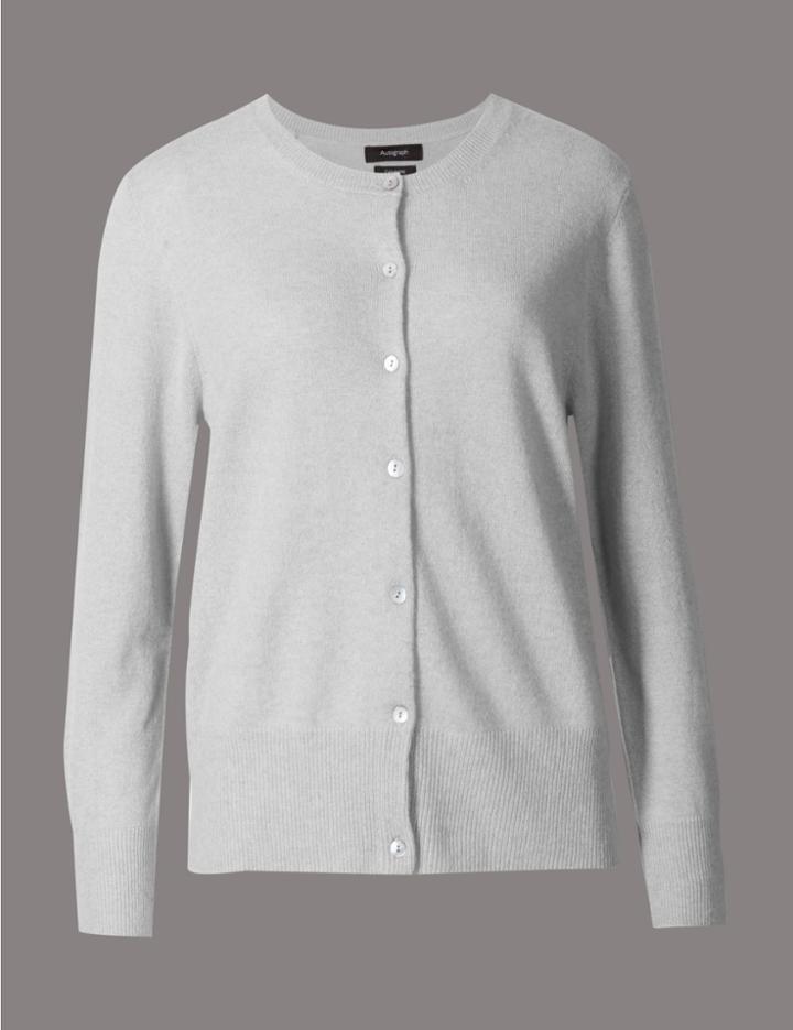 Marks & Spencer Pure Cashmere Round Neck Cardigan Silver Grey