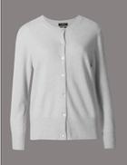 Marks & Spencer Pure Cashmere Round Neck Cardigan Silver Grey