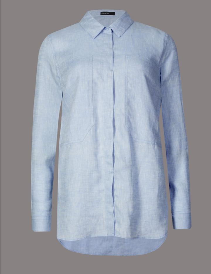 Marks & Spencer Pure Linen Long Sleeve Shirt Chambray