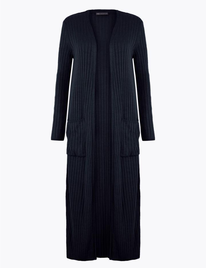 Marks & Spencer Ribbed Midi Cardigan Navy