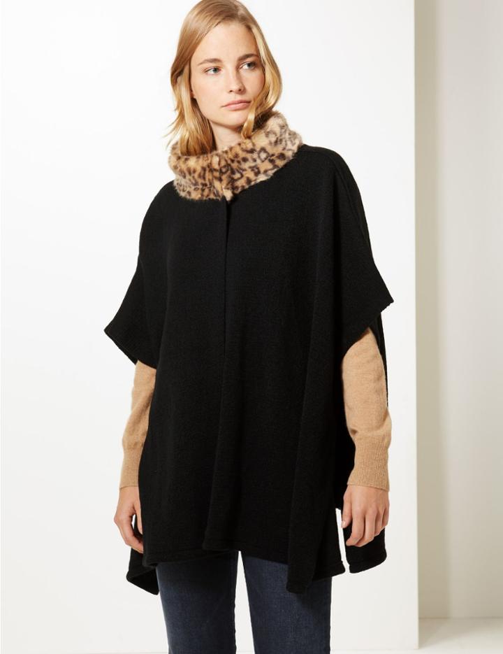 Marks & Spencer Animal Print Knitted Wrap Black Mix
