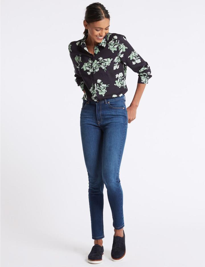 Marks & Spencer Ozone Mid Rise Skinny Leg Jeans Bright Blue Mix