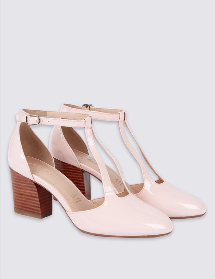 Marks & Spencer Leather Angular Buckle Two Part Court Shoes Blush