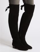 Marks & Spencer Leather Block Heel Over The Knee Boots Black Mix