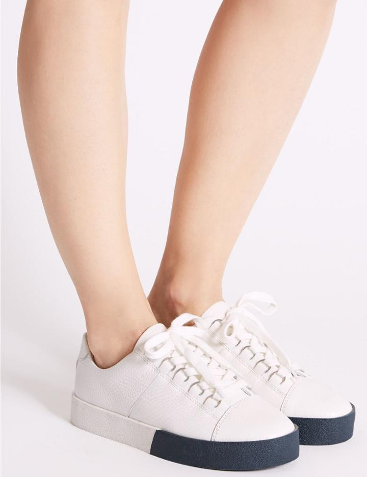 Marks & Spencer Leather Lace-up D-ring Trainers White