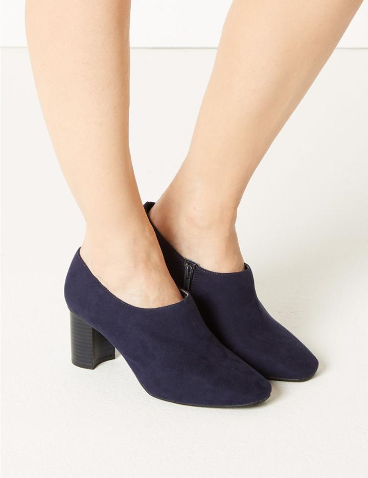 Marks & Spencer Wide Fit Block Heel Shoe Boots Navy Mix