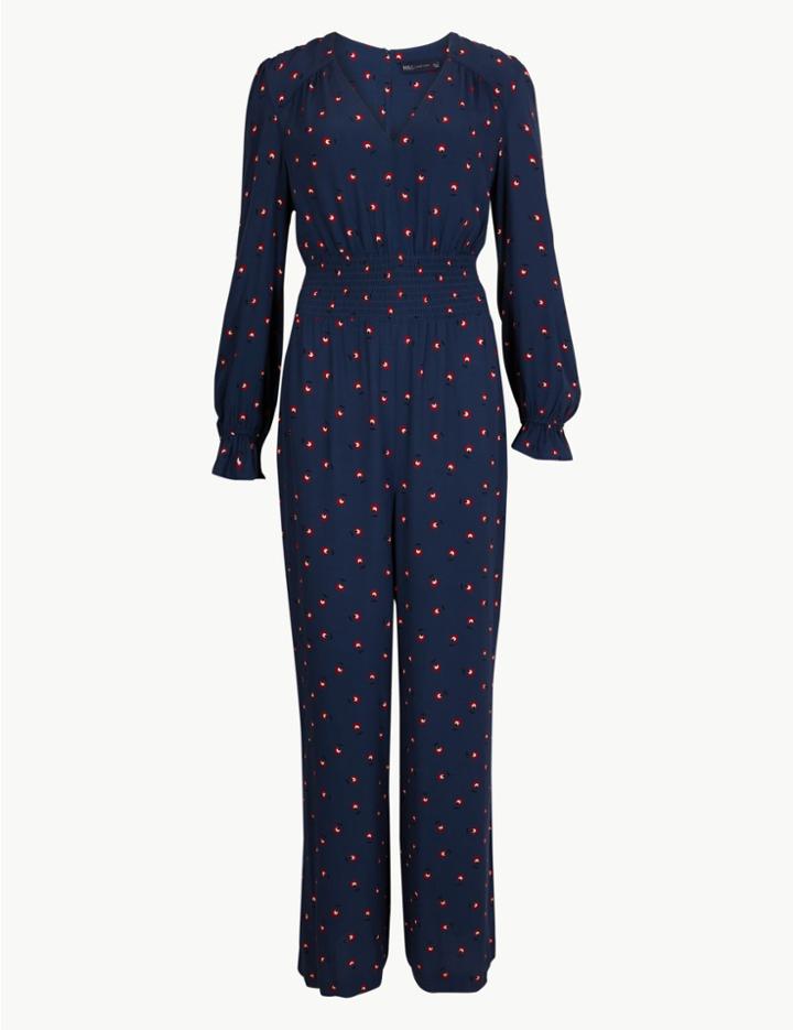 Marks & Spencer Frill Detail Waisted Jumpsuit Navy Mix
