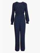 Marks & Spencer Frill Detail Waisted Jumpsuit Navy Mix