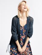 Marks & Spencer Open Front Textured Cardigan Blue Mix