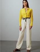 Marks & Spencer Linen Blend Trousers With Leather Belt Stone