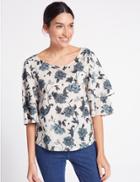 Marks & Spencer Floral Print Ruffle Sleeve Shell Top Teal Mix