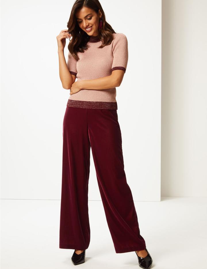 Marks & Spencer Velvet Wide Leg Trousers Berry