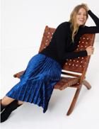 Marks & Spencer Velvet Pleated Midi Skirt Blue
