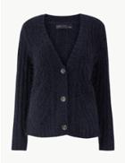 Marks & Spencer Chenille Cable Knit V-neck Cardigan Navy